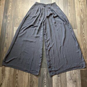 Zara Palazzo Trousers Womens Small Gray High Waisted Wide Leg Pleated Minimalist